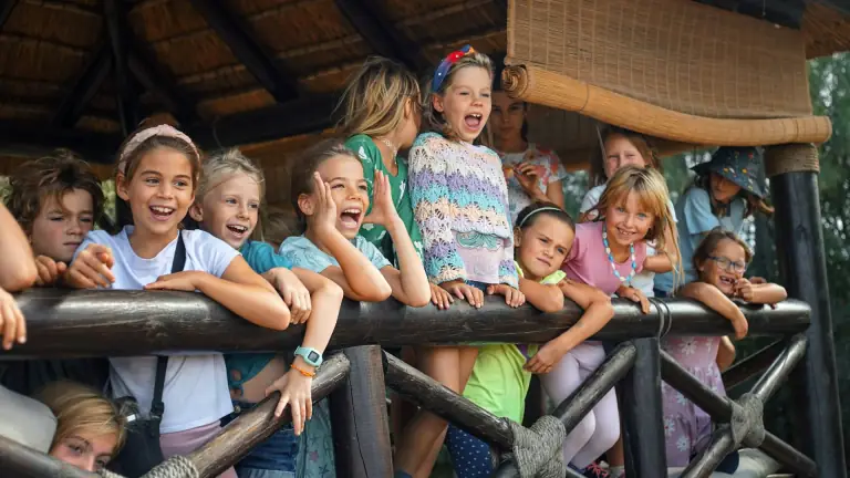 Alma Forest School children together in a treehouse